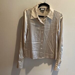 💯% SILK DKNY Women's Elegant Cream beautiful Silk Blouse